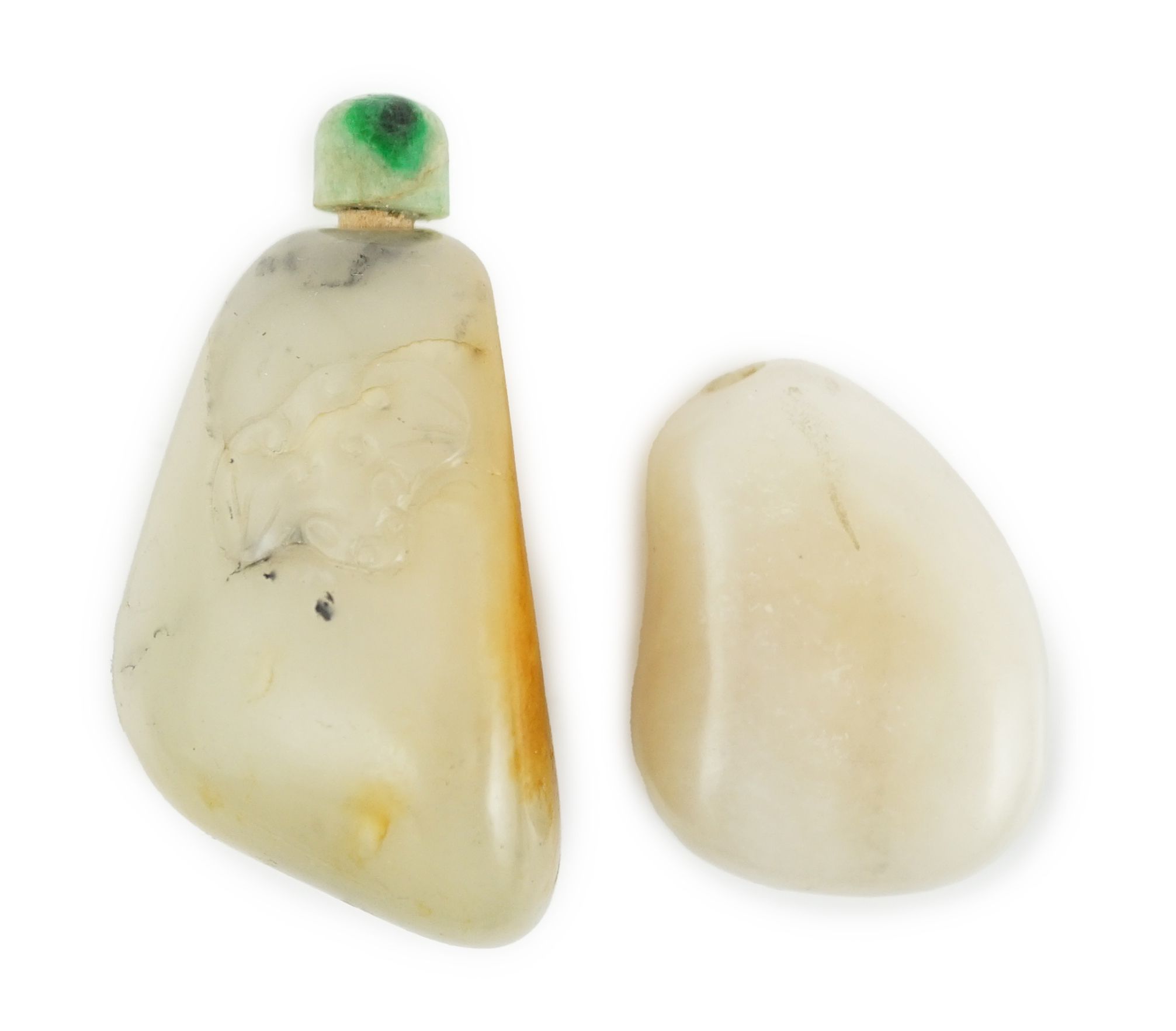 Two Chinese jade pebble snuff bottles, 19th century